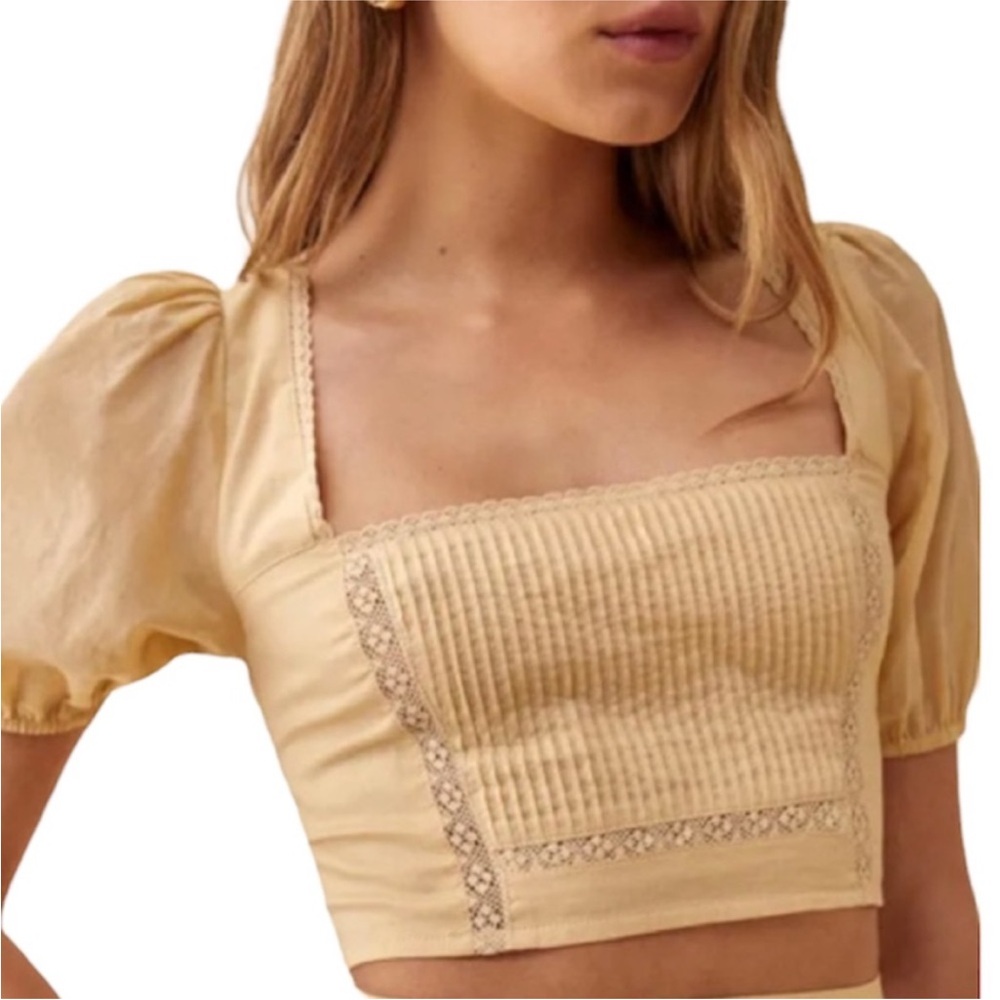 Reformation Cilantro Puff Sleeve Crop Top